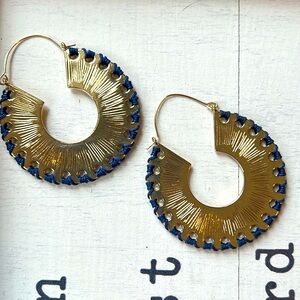 NWT Gold/Navy Starburst Hoops.